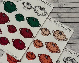 Pumpkin Cast Iron Dish, Le Cruset Inspired, Functional and Handmade Planner Sticker Sheets