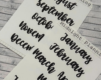 Monthly Labels In Font Six , Functional and Handmade Planner Sticker Sheets