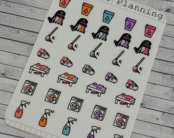 Cleaning Stickers, Functional and Handmade Planner Sticker Sheets