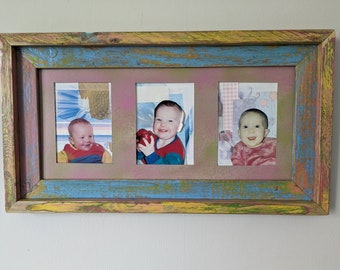 Custom designed and made picture frame to suit your picture or photograph. Made from coloured, recycled, seasoned pallet wood.