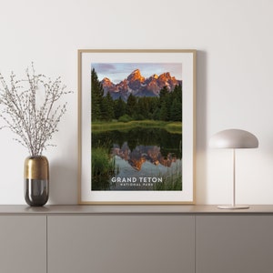 Grand Teton Park Wand Kunstdruck, Grand Teton National Park, Grand Teton Travel Art Poster, Grand Teton Art Home Decor