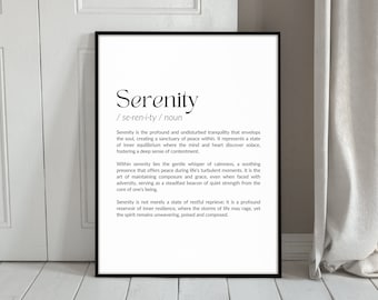 Serenity Definition Poster | Digital Download Print | Minimalist Home Decor | Printable Wall Art