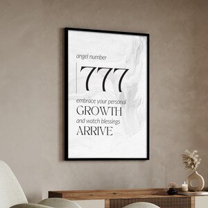 Angel Number 777 Printable Wall Art | Black/White Neutral Poster | Numerology Digital Download Print | Affirmation/Quote