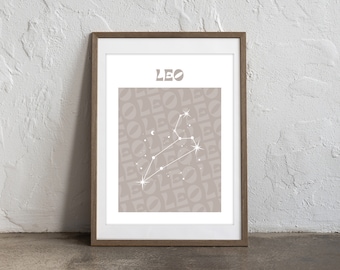 Lejonet stjärnteckenposter | Astrologi utskrivbar väggkonst | Minimalistisk heminredning | Digital nedladdning