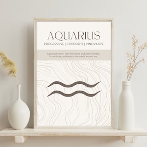 Aquarius Zodiac Sign Poster | Astrology Printable Wall Art | Minimalist Home Decor | Digital Download