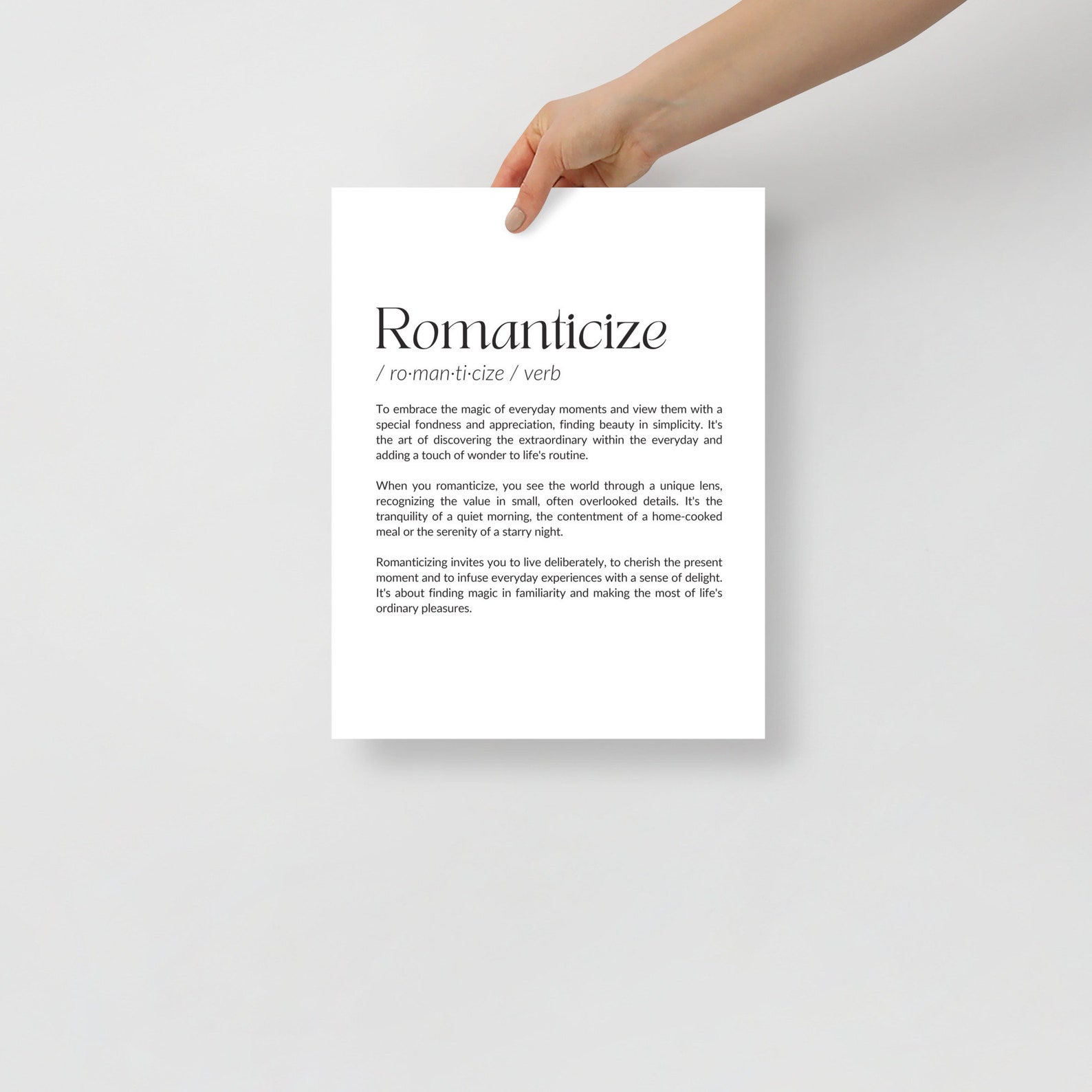 Romanticize Definition Poster | Minimalist Wall Art | Printed on Thick ...