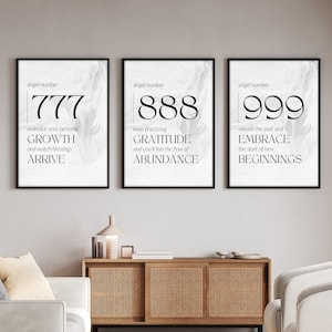 Angel Number Prints (Set of 3) | 777, 888 & 999 | Printable Wall Art | Numerology Digital Download Poster