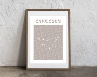 Capricorn Zodiac Sign Poster | Astrology Printable Wall Art | Minimalist Home Decor | Digital Download