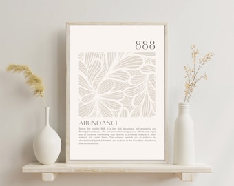 Angel Number 888 (Abundance) Printable Art - Spiritual Home Decor - Numerology Digital Download Poster