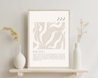 Angel Number 222 (Balance) Printable Art - Spiritual Home Decor - Numerology Digital Download Poster