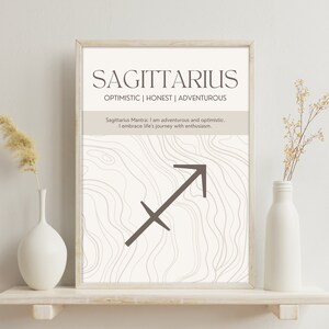 Sagittarius Zodiac Sign Poster | Astrology Printable Wall Art | Minimalist Home Decor | Digital Download
