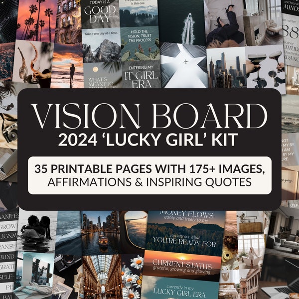 2024 Visionstafel | Glückliches Mädchen Kit | 35 druckbare Seiten mit mehr als 175 Bilder, Affirmationen und Zitate | Digitaler Download | Manifestierendes druckbares Geschenk