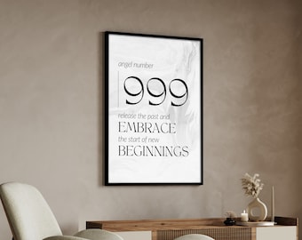 Angel Number 999 Art Print | Minimalist Numerology Poster (digital ...