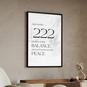 Angel Number 222 Printable Wall Art | Black/White Neutral Poster | Numerology Digital Download Print | Affirmation/Quote