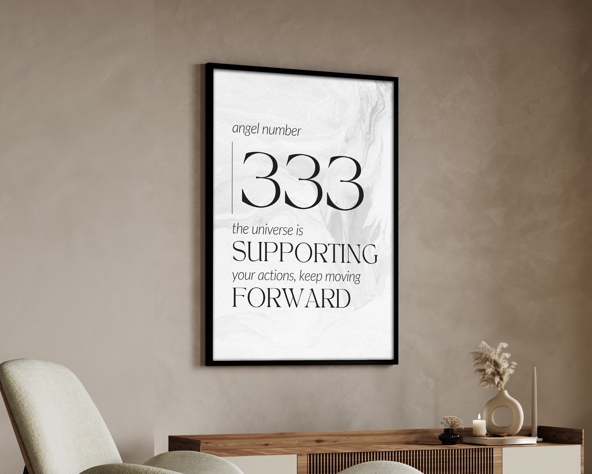Angel Number 333 Printable Wall Art | Black/White Neutral Poster | Numerology Digital Download Print | Affirmation/Quote