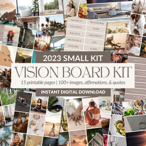 Kit de tableau Vision 2023 (petit) | Ensemble imprimable de 15 pages | Plus de 100 images, affirmations, objectifs et citations | Cadeau d'outil de manifestation