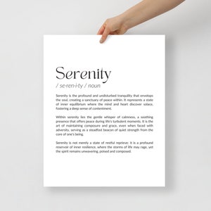 Cartel de definición de serenidad / Arte de pared minimalista / Impreso en papel mate grueso