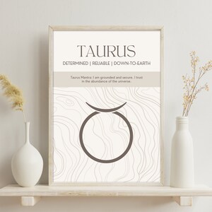 Taurus Zodiac Sign Poster | Astrology Printable Wall Art | Minimalist Home Decor | Digital Download