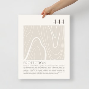 Poster con numeri angelici 444 (Protezione) / Arte da parete numerologica / Decorazione domestica minimalista / Stampato su carta opaca spessa / Regali per il cercatore Zen