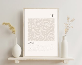 Angel Number 111 (Manifest) Printable Art | Minimalist Home Decor | Numerology Digital Download Poster | Mindful Housewarming Gifts for Her