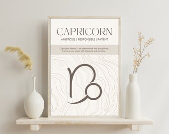 Capricorn Zodiac Sign Poster | Astrology Printable Wall Art | Minimalist Home Decor | Digital Download