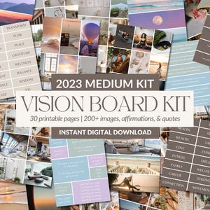 Kit de tableau Vision 2023 (moyen) | Ensemble imprimable de 30 pages | Plus de 200 images, affirmations, objectifs et citations | Cadeau d'outil de manifestation