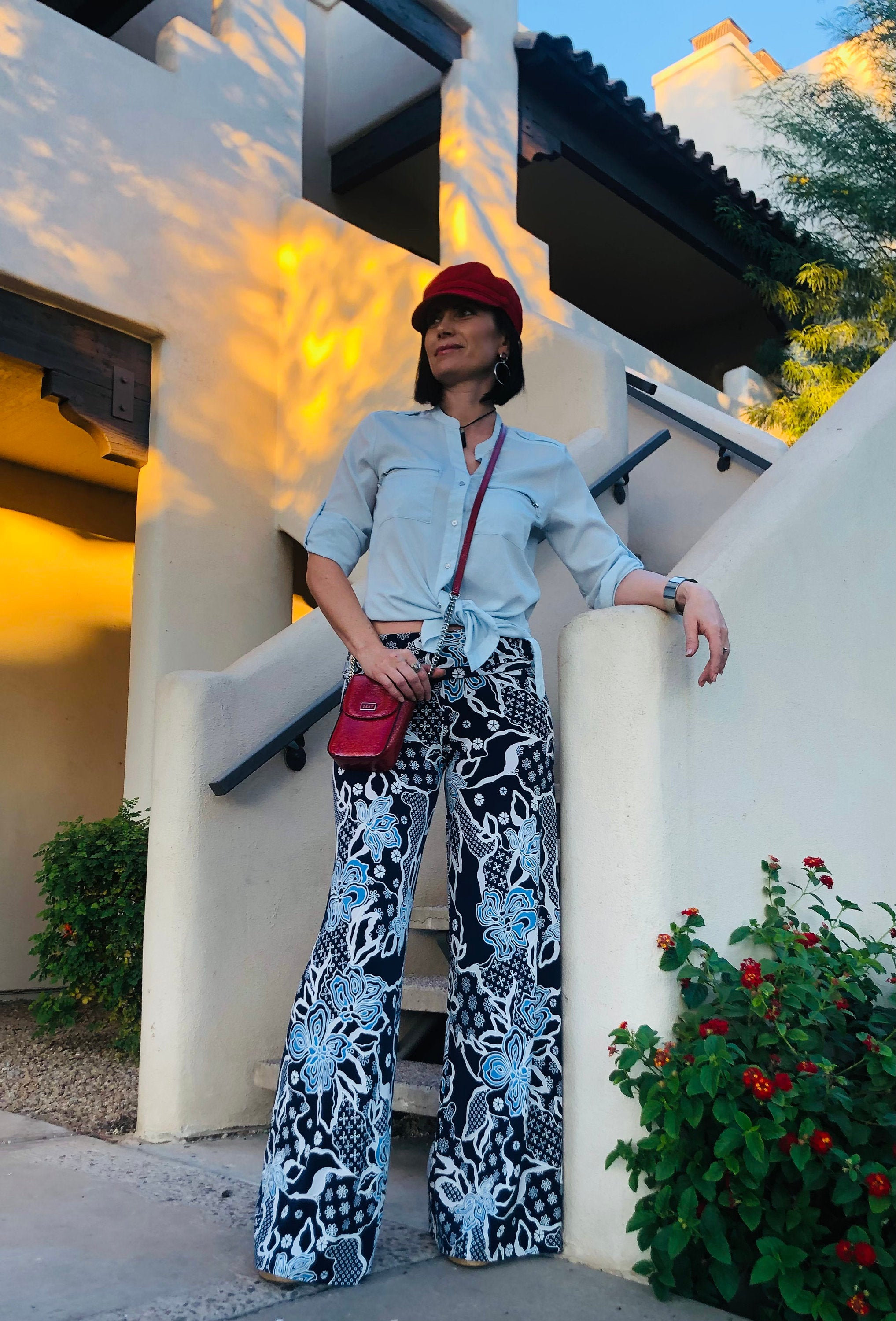 BLUE FLORAL Print Palazzo Pants. Comfy Formal Events Cruise