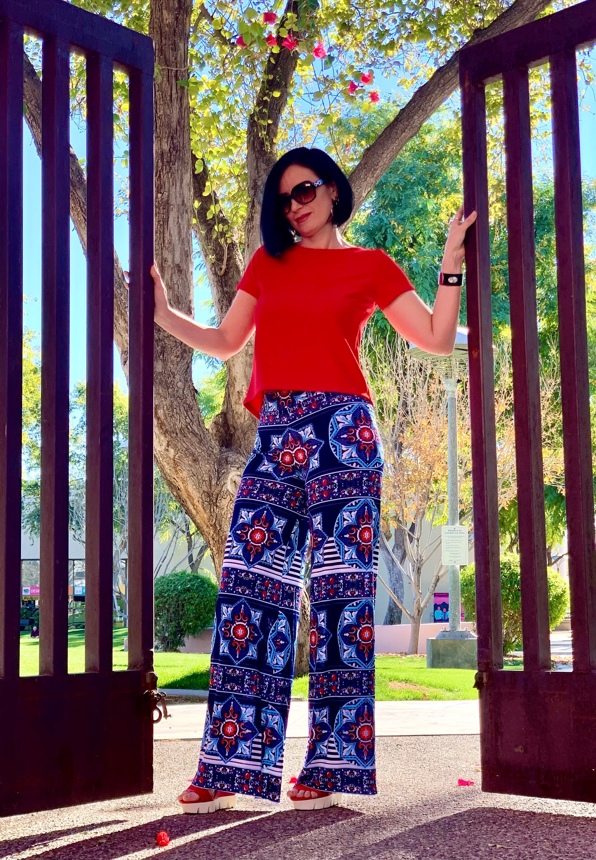 BLUE & RED Floral/ Geometric Print Wide Leg Palazzo Pants. Comfy Every Day  Wear/ Cruise Fashion/ Yoga and Dance/ Lounge Wear. - Etsy