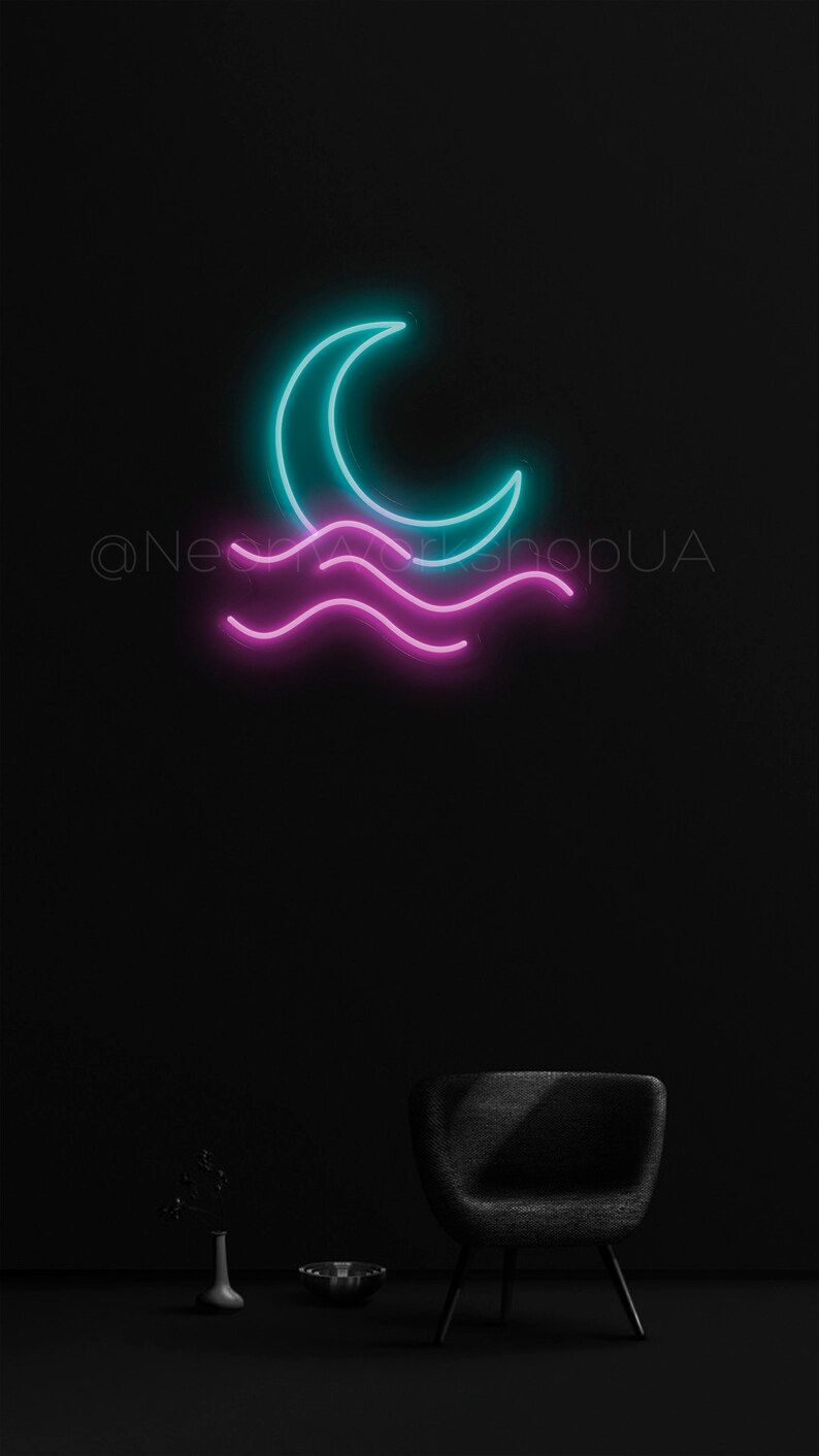 Moon Wave Bedroom LED Neon Sign Moon Light Sign Ocean and Etsy
