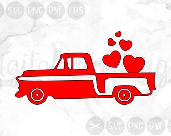 Red Truck, Hearts, Valentine, Valentine's Day, Love, Cut File, SVG, PNG, DXF, for Silhouette and Cricut