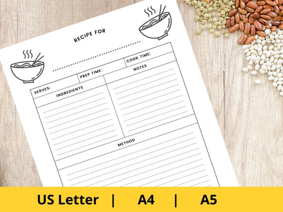 Printable Recipe Template Ready-to-print PDF Includes 3 | Etsy