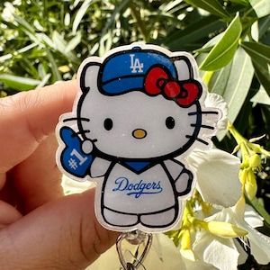 Kitty Inspired Badge Reel | Baseball Kitty Badge Reel | Resin glitter retractable Badge Reel