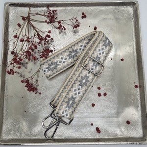 Breite 3,8cm Taschengurt silber Schultergurt Tragegurt Längenverstellbarer 75-130cm für Schultertasche beige mit Silber und weiß