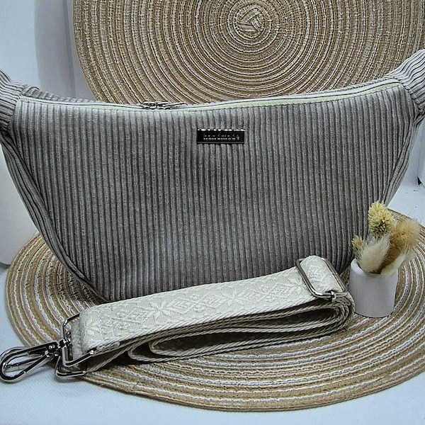 Halbmond Tasche Luna Cord Baumwolle beige / Bauchtasche Damen / Moonbag Luna/ Crossbodybag/ Handtaschen / Geschenkidee / vegane Taschen