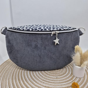Bauchtasche Hipbag Leolook Cord Crossbag Handmade grau/Leo Schultertasche Muttertag Frau Tochter Mädchen Schultergurt Silber