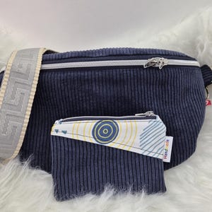Waist bag/hip bag, high-quality corduroy, crossbody bag, handmade, blue, shoulder bag, birthday bag for women, daughters, girls, Mother's Day, large Groß + Schlüsselta.