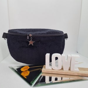 Bauchtasche Hipbag Canvas/Blumen Crossbag Handmade schwarz Schultertasche Frau Tochter Schultergurt, Reißverschlussfächer, Schwarz