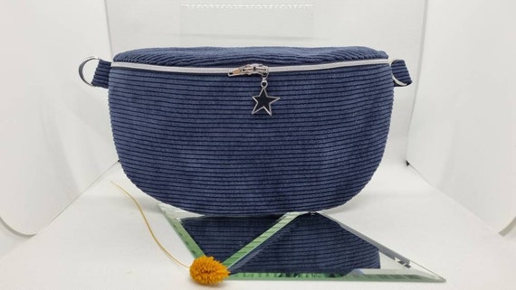 Bauchtasche Hipbag hochwertiger Cord, Crossbag Handmade Farbe blau Schultertasche Geburtstag Frau Tochter Mädchen Muttertag groß
