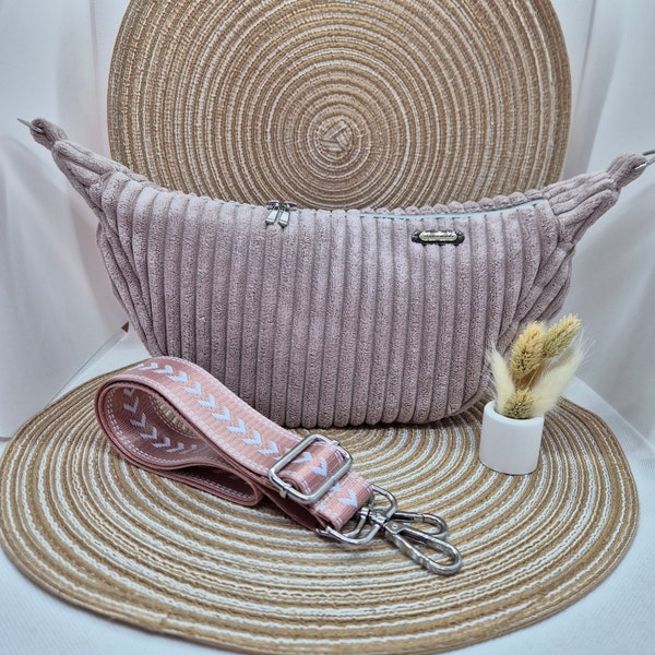 Half moon bag Luna cord cotton vintage pink/ bum bag women/ Moonbag Luna/ crossbody bag/ handbags/ gift idea/ vegan bags