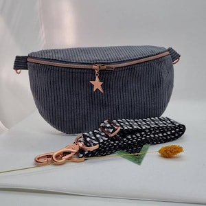 Bauchtasche Hipbag Cord Crossbag Handmade grau Schultertasche Muttertag Frau Tochter Mädchen Schultergurt Rosegold Silber Gold Schwarz