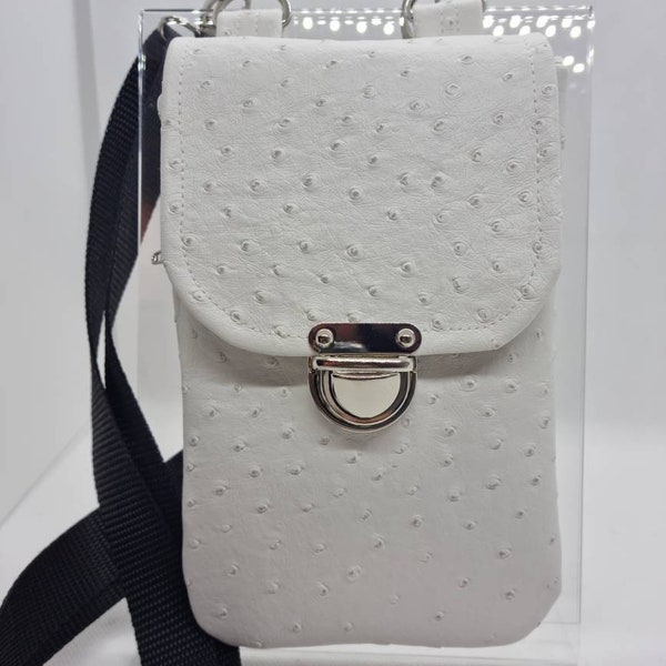 Mobile phone case for hanging / mobile phone shoulder bag / vegan / adjustable strap / crossover / birthday gift / Mother's Day / white leather