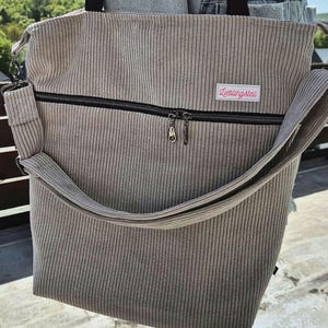 CORINA Cordshopper kitt grau // Damen Shopper Tasche Handtasche Schultertasche vegan Boho