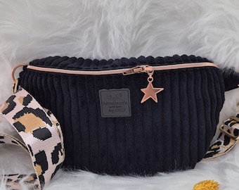 Corduroy/black fanny pack/hip bag, crossbody bag, handmade shoulder bag for women and daughters, shoulder strap, zippered compartments, black