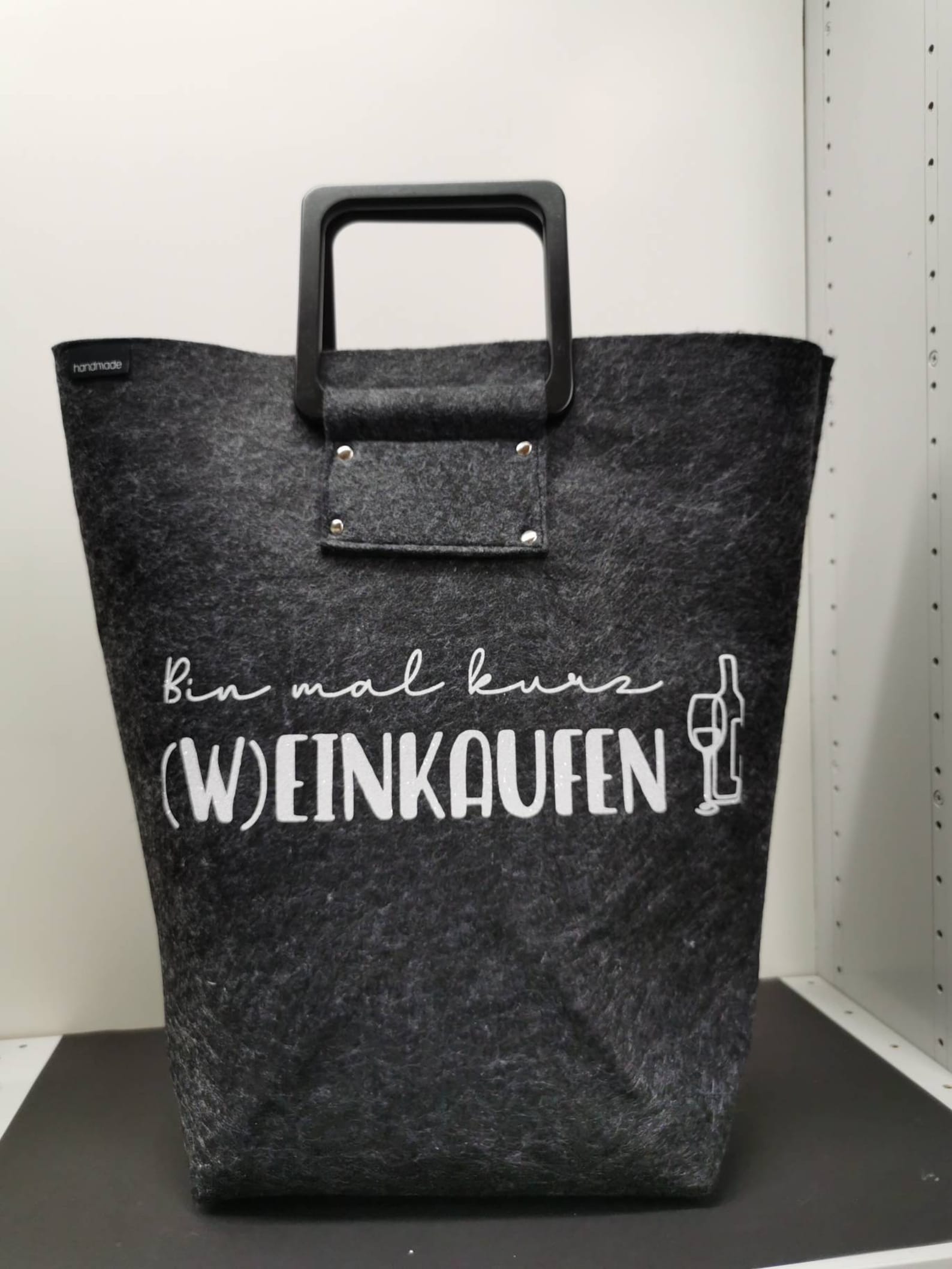 Einkaufstasche aus Filz mit Spruch und Holzgriffen 42cm x 42cm Etsy.de