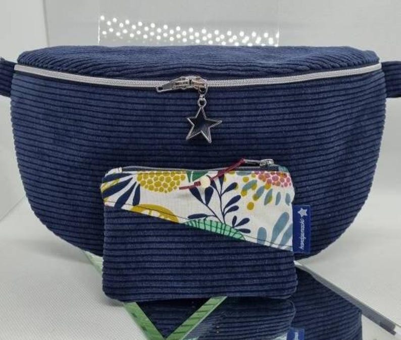 Waist bag/hip bag, high-quality corduroy, crossbody bag, handmade, blue, shoulder bag, birthday bag for women, daughters, girls, Mother's Day, large Klein + Schlüsselta.