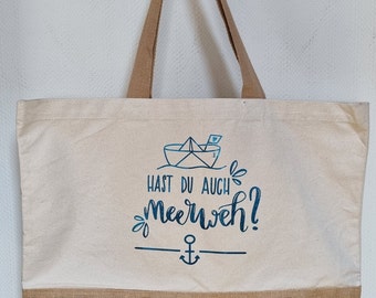 XXL Baumwoll-Jutetasche für Einkauf, Camping, Strand, Schwimmbad mit Statement