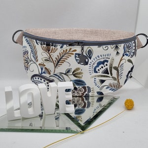 Bauchtasche Hipbag Canvas/Blumen Crossbag Handmade altrose/blau Schultertasche Frau Tochter Schultergurt, Reißverschlussfächer, Schwarz