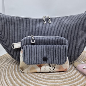 Set / Halbmond Tasche Luna Cord Baumwolle grau / Bauchtasche Damen / Moonbag Luna/ Crossbodybag/ Handtaschen / Geschenkidee / Geldbeutel