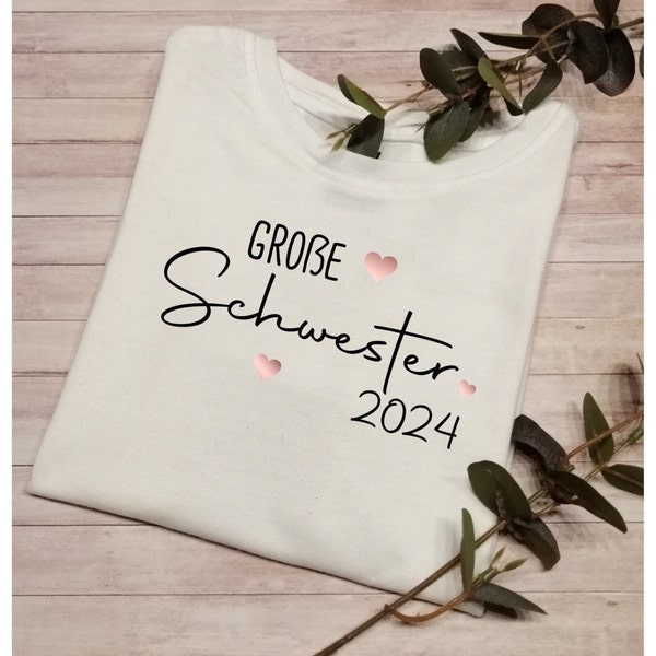 individuell angefertigtes Bügelbild - große Schwester nur für Dich - personalisiert / big sister / Baby Bekanntgabe / 2024 /  Wunsch