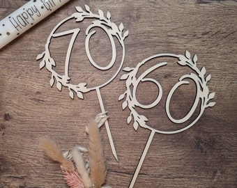 Geburtstag Cake Topper, Torte, Kuchenstecker, Holz, 30, 40, 50, 60, 70, 80, 90  personalisiert, Holz, Geburtstag, Geschenk, Hochzeit, Kuchen